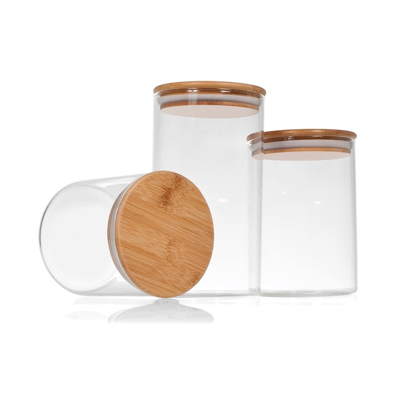 Bocaux en verre Borosilicate avec couvercle en bambou