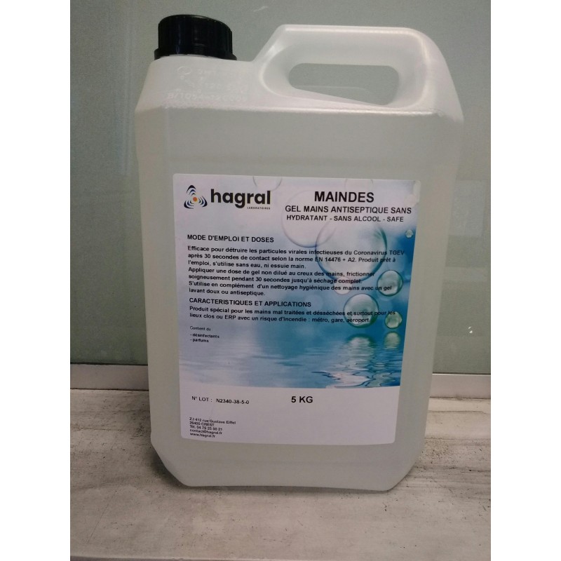 Bidon de 5 litres Gel désinfectant sans alcool, hydratant, pour les mains